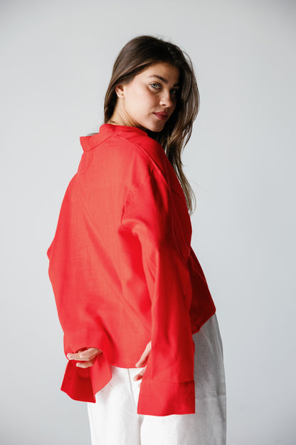 Cropped Shirt - Crimson Red