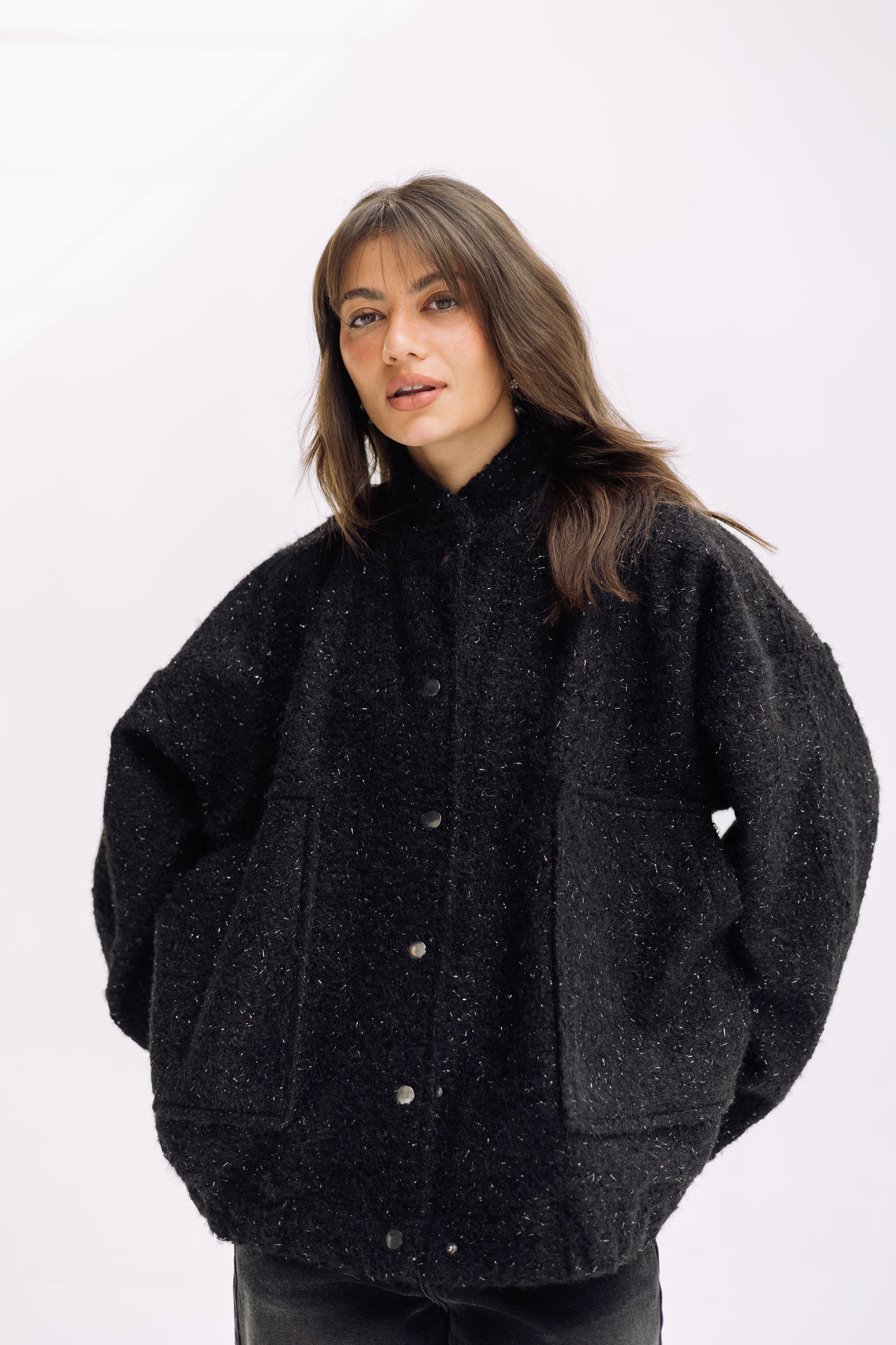 Shimmer Fluff-On Jacket - Black