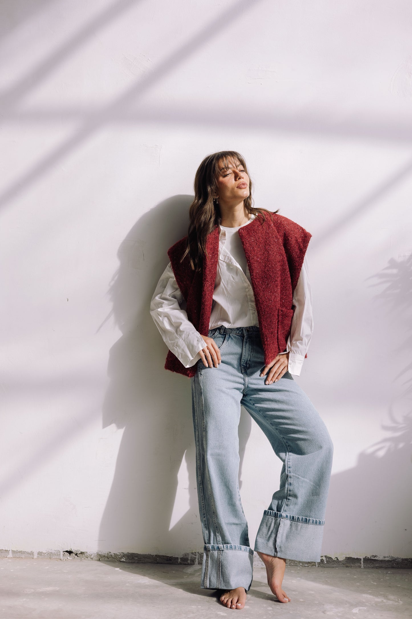 Shimmer Base Edit Vest - Mulberry Red