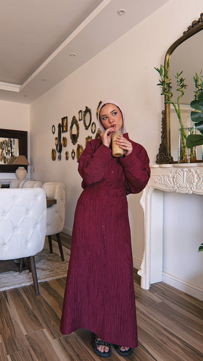 Dreamy Crinkled Dress - Deep Burgundy