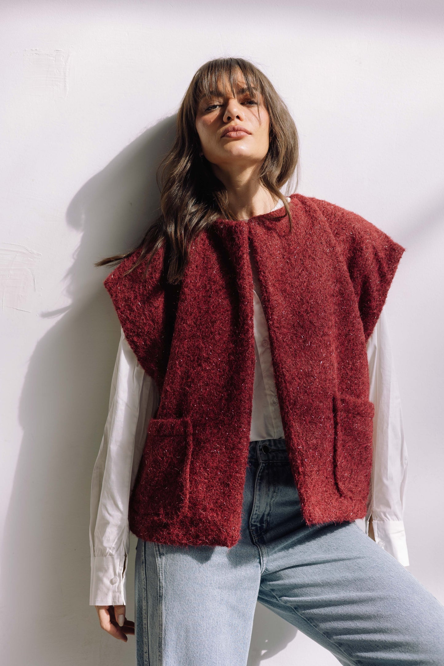 Shimmer Base Edit Vest - Mulberry Red