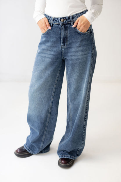 Wide Flow Denim Pants - Vintage Blue