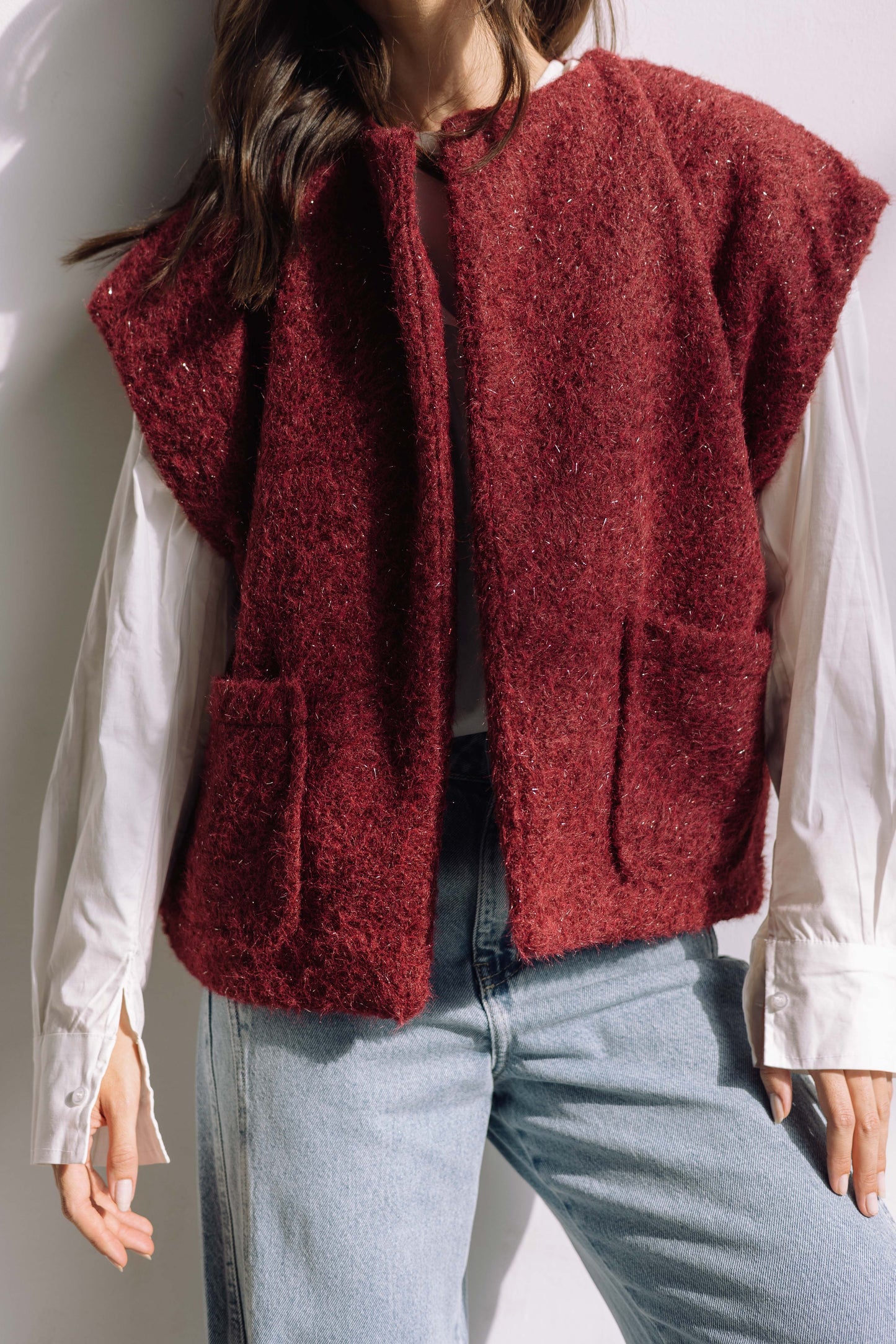 Shimmer Base Edit Vest - Mulberry Red