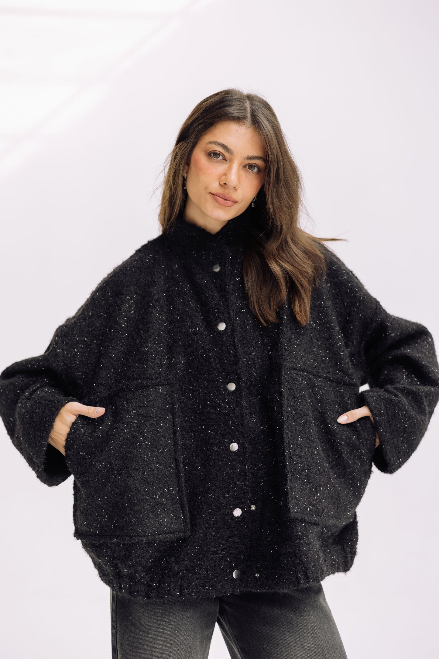 Shimmer Fluff-On Jacket - Black