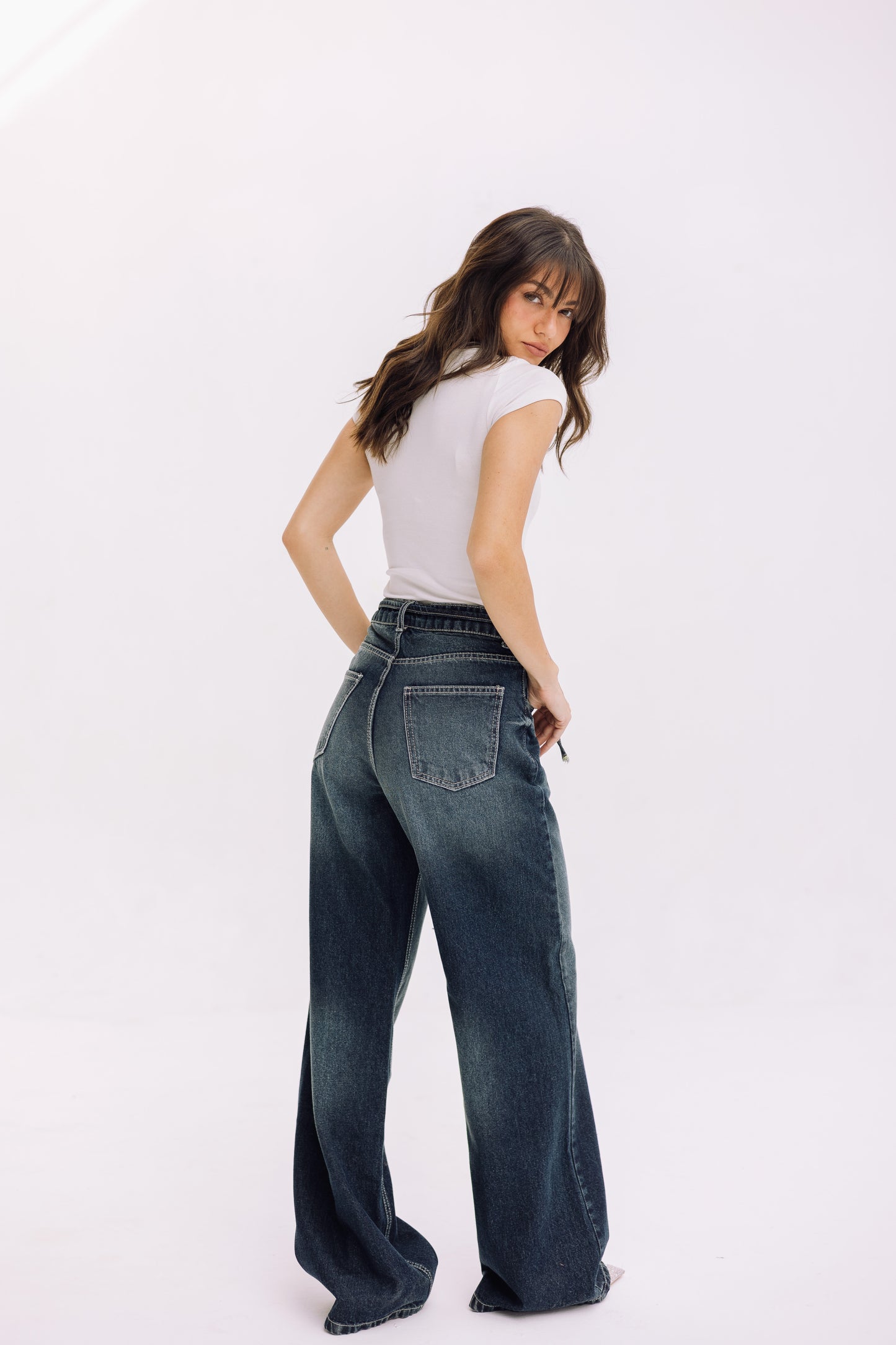 Elevated Belted Denim - Smoky Blue