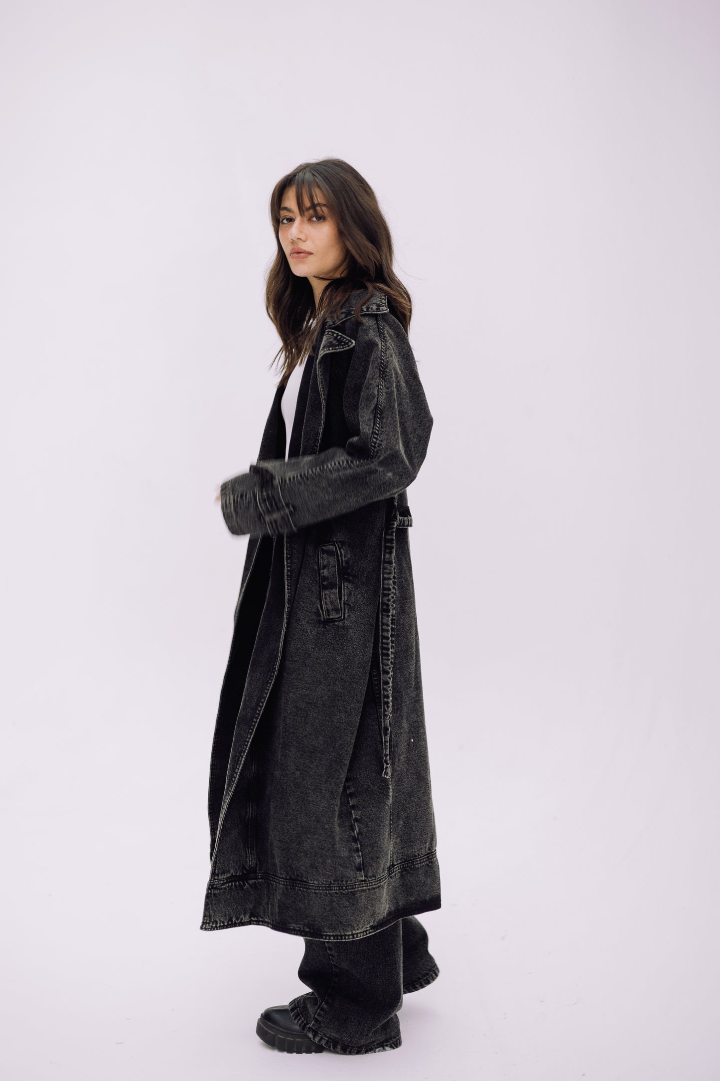 Neat-Fit Denim Coat - Ash Black