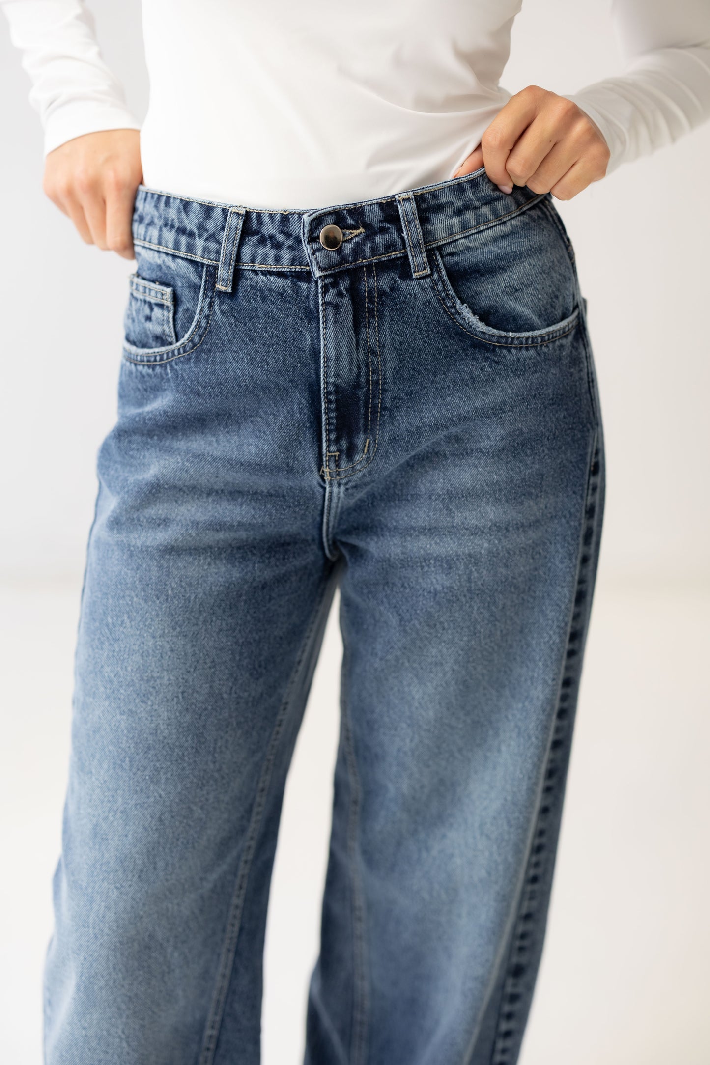 Wide Flow Denim Pants - Vintage Blue