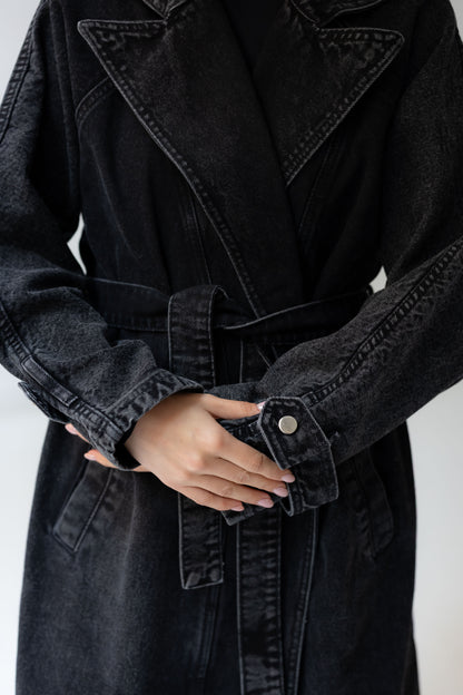Neat-Fit Denim Coat - Ash Black
