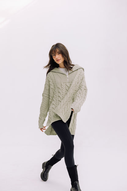 Braided Half-Zip Sweater - Basil