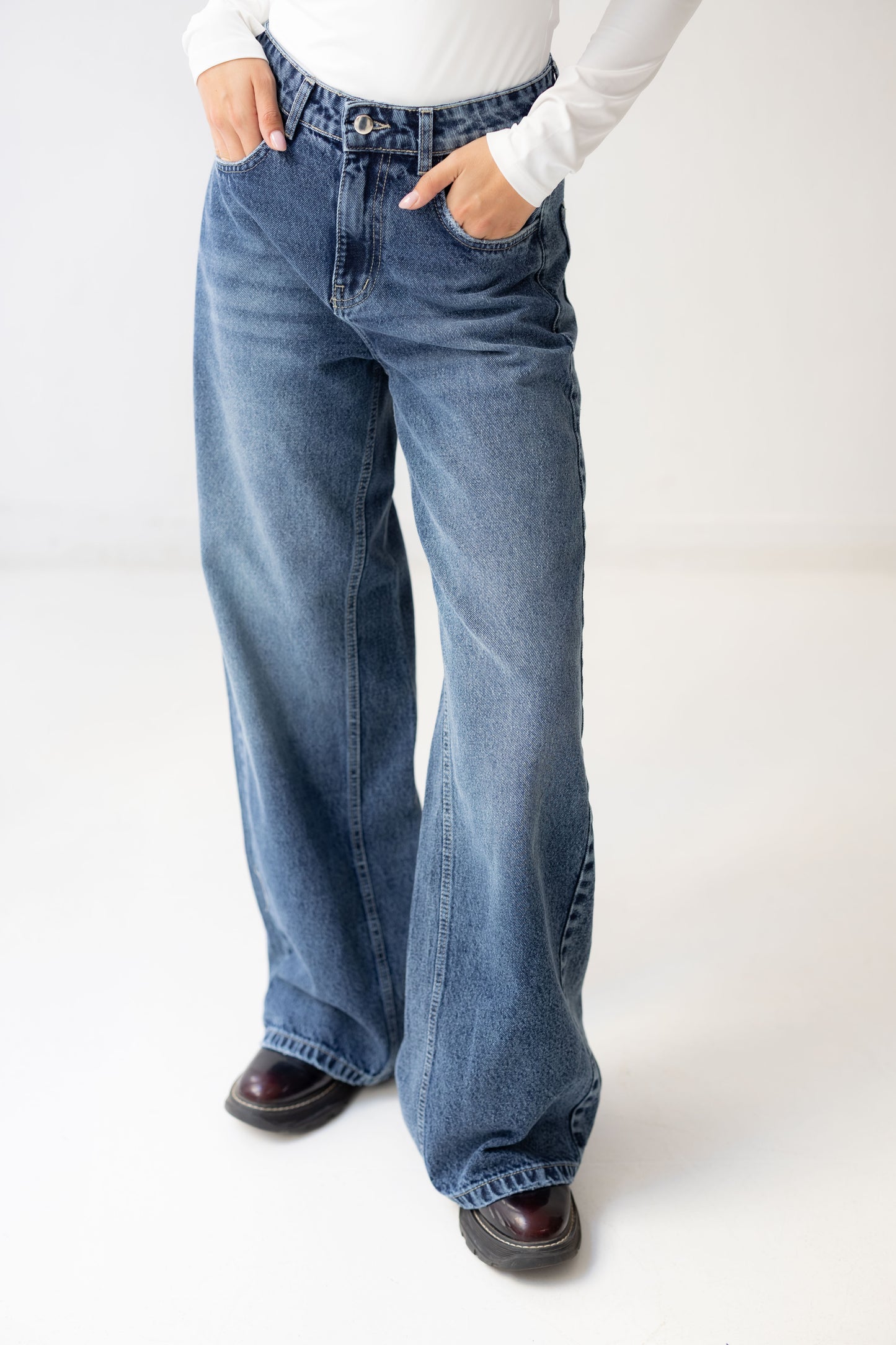 Wide Flow Denim Pants - Vintage Blue