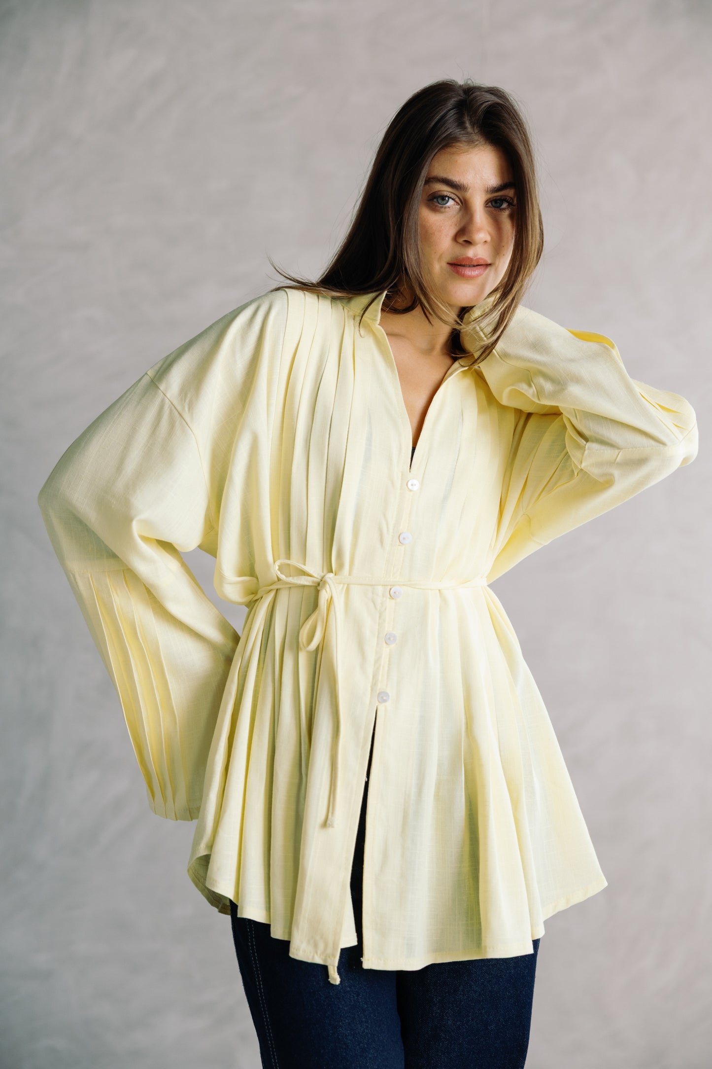 Pleated Top - Powder Yellow