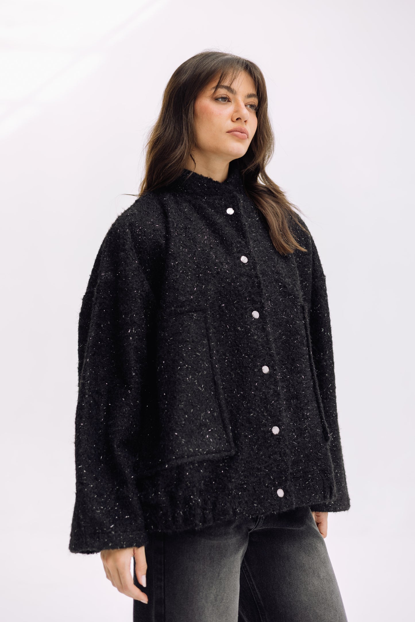 Shimmer Fluff-On Jacket - Black