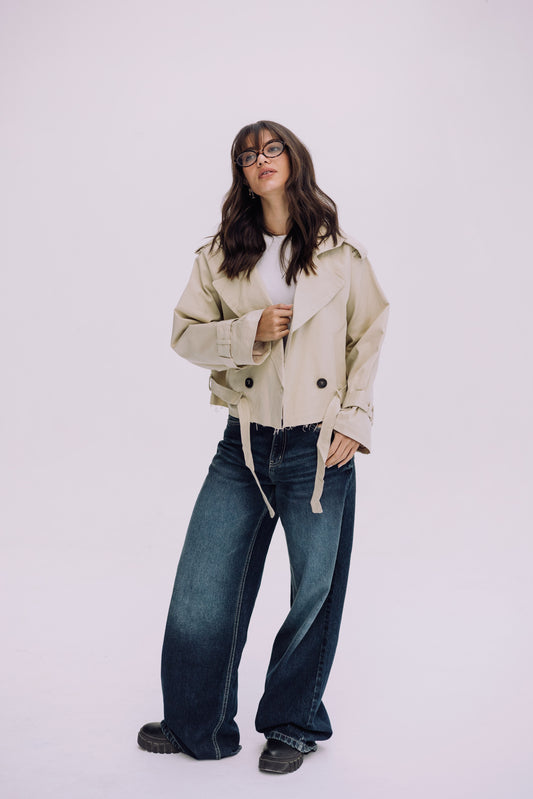 Cropped Trench Jacket - Beige