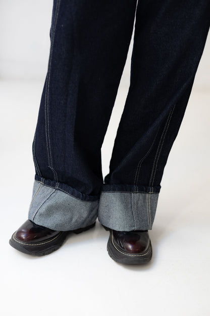 Double Cuff Denim Pants - Indigo