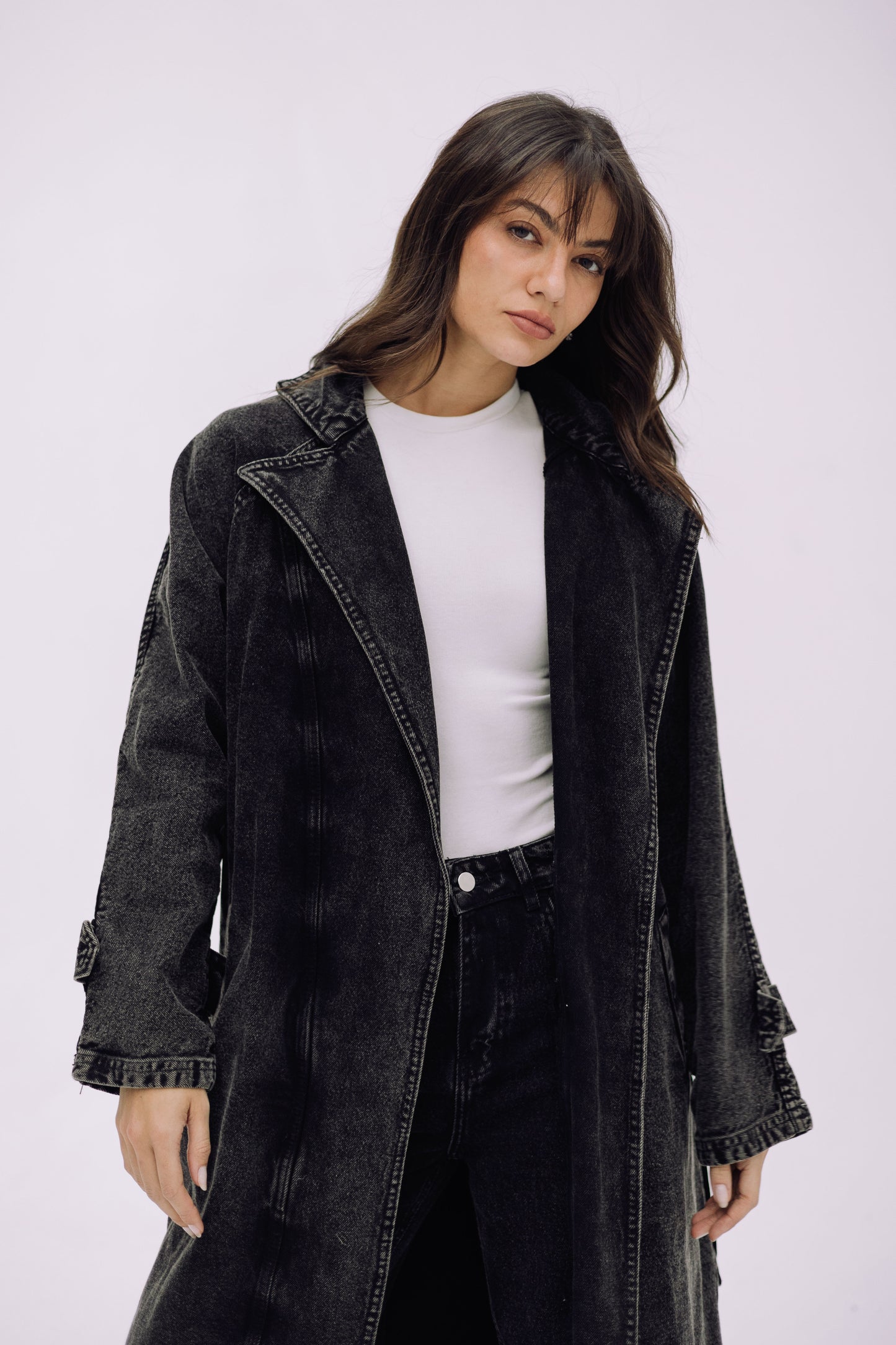 Neat-Fit Denim Coat - Ash Black