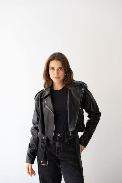 Biker Leather Jacket - Black