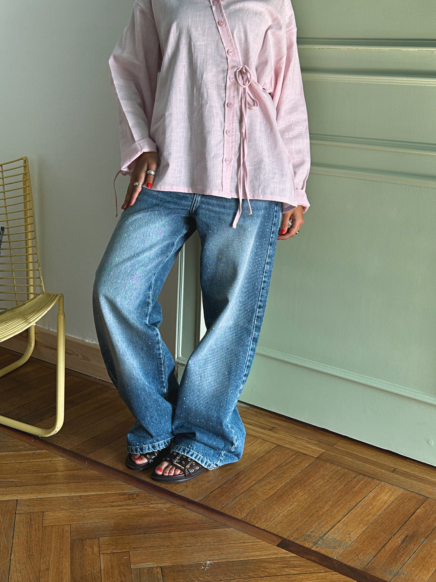Side Bow Linen Shirt - Soft Pink