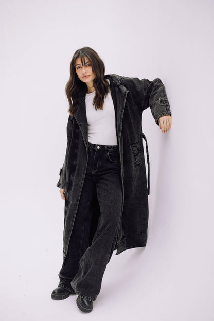 Neat-Fit Denim Coat - Ash Black