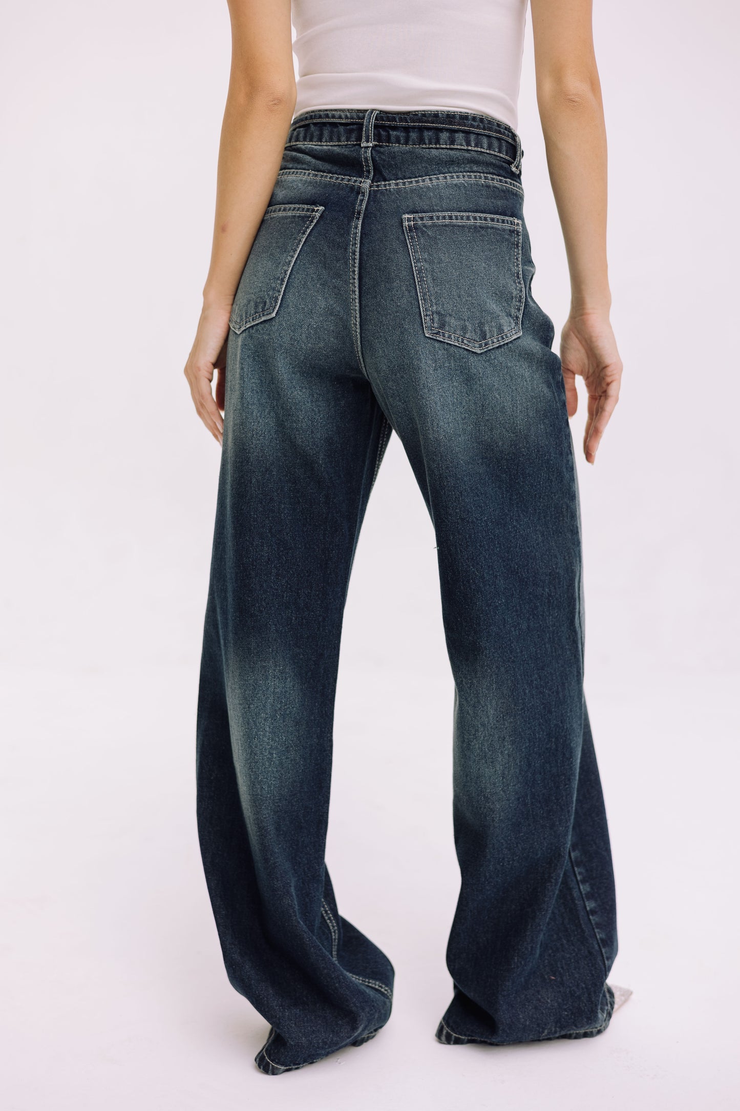 Elevated Belted Denim - Smoky Blue