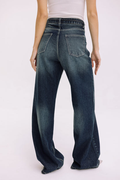 Elevated Belted Denim - Smoky Blue