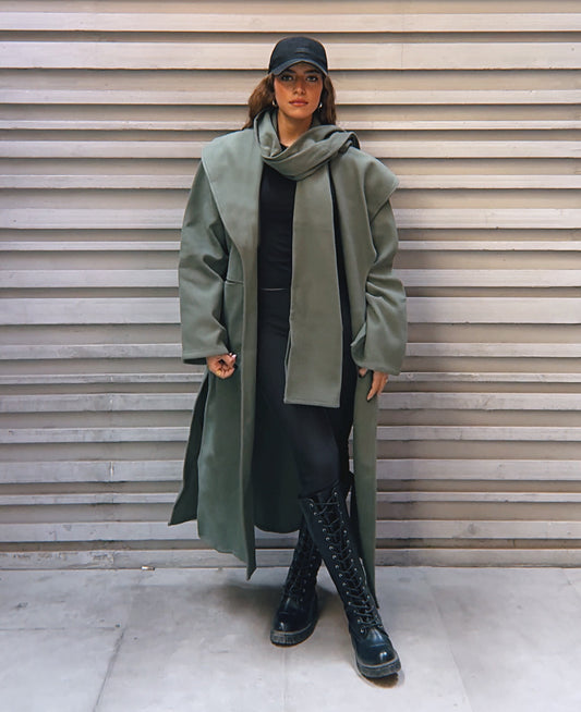 Scarf Coat - Olive