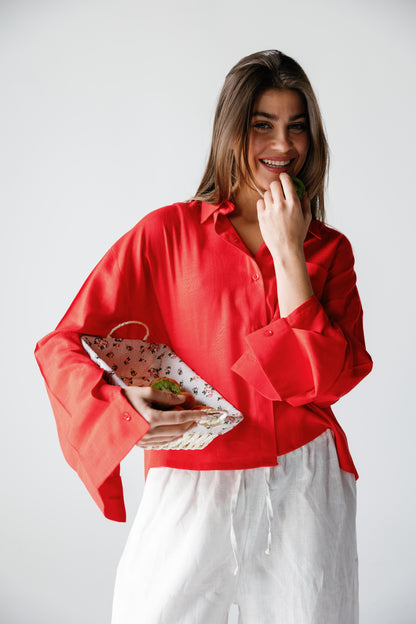 Cropped Shirt - Crimson Red