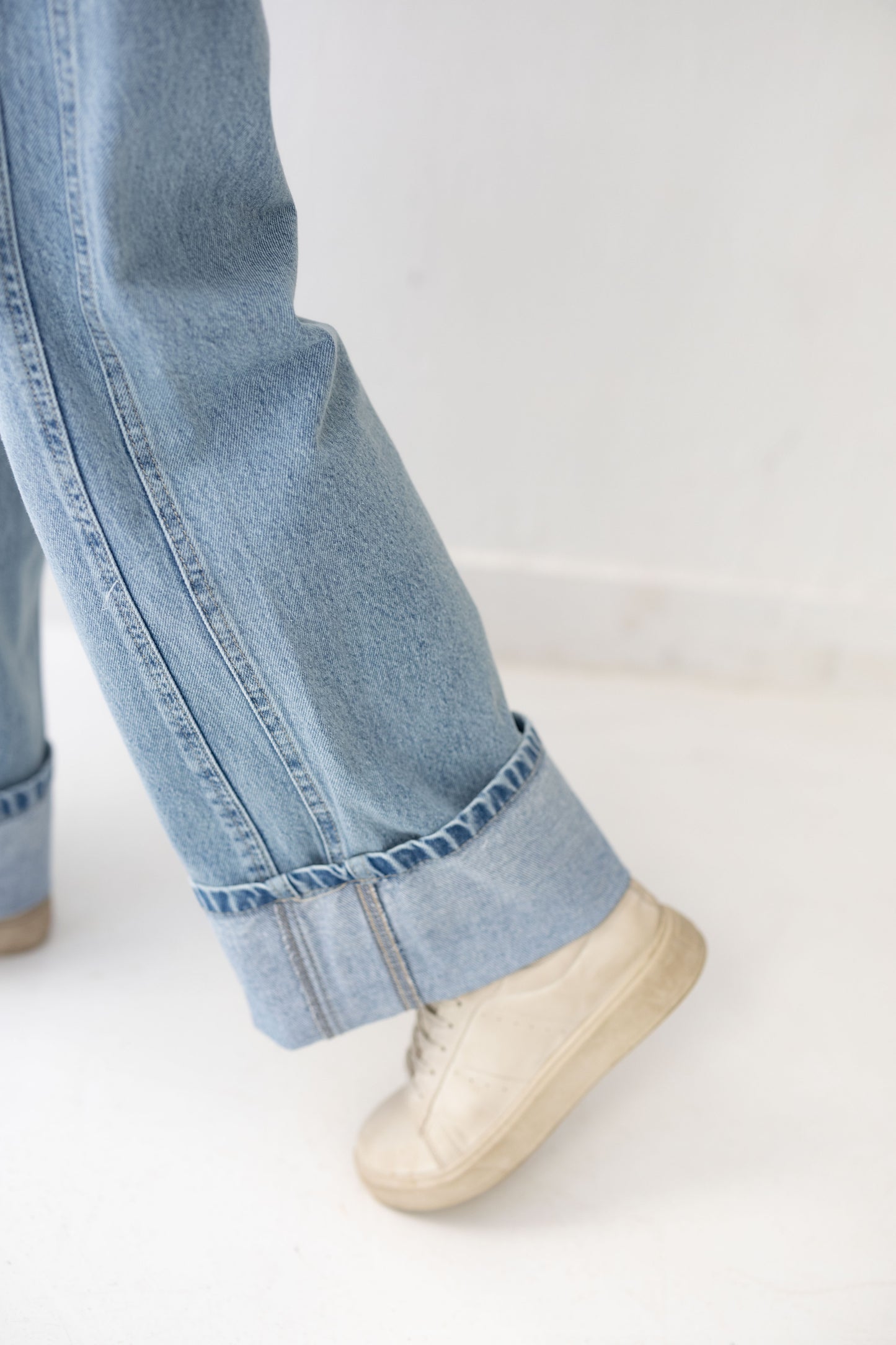 Double Cuff Denim Pants - Washed Blue