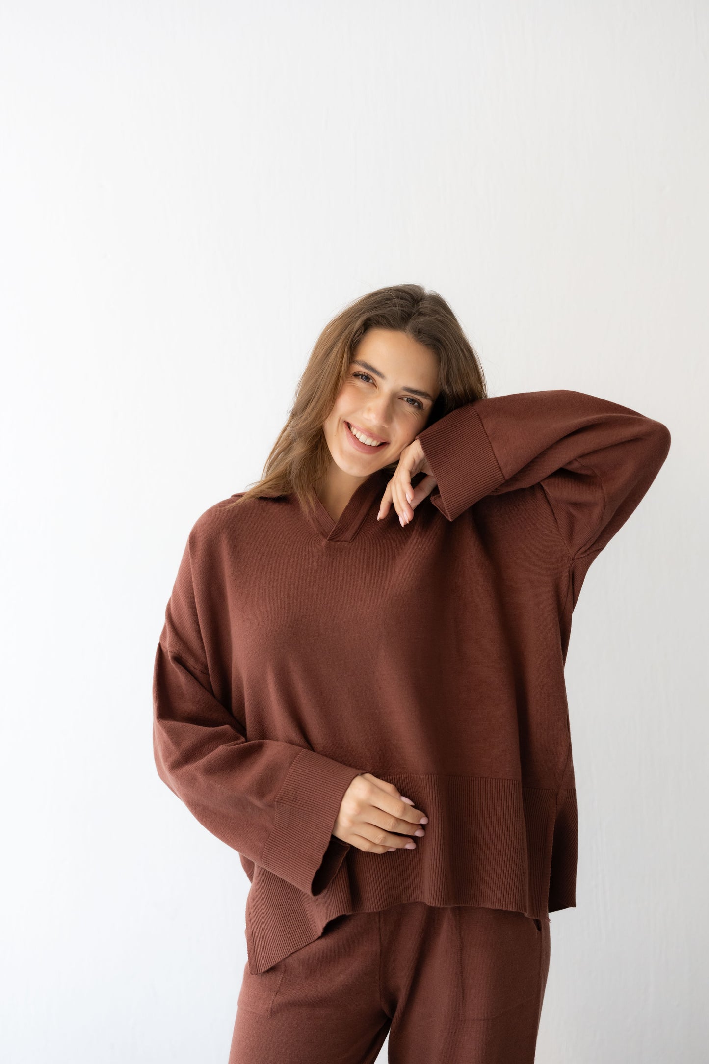 Clouded Warmth Knit Set - Chocolate