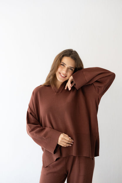 Clouded Warmth Knit Set - Chocolate