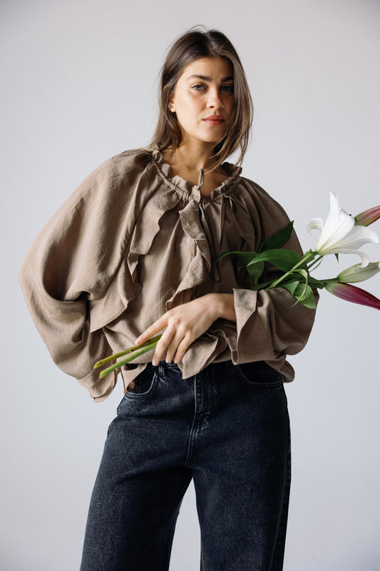 Ruffles Top - Khaki