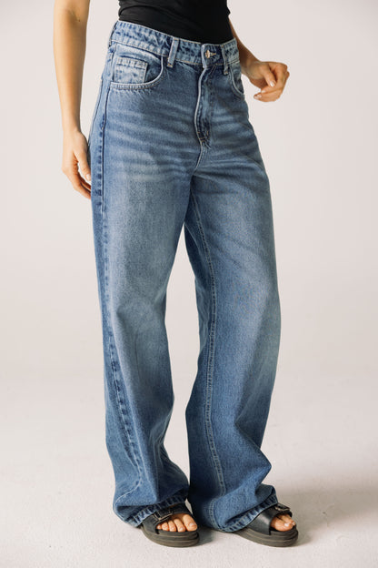 Wide Flow Denim Pants - Vintage Blue
