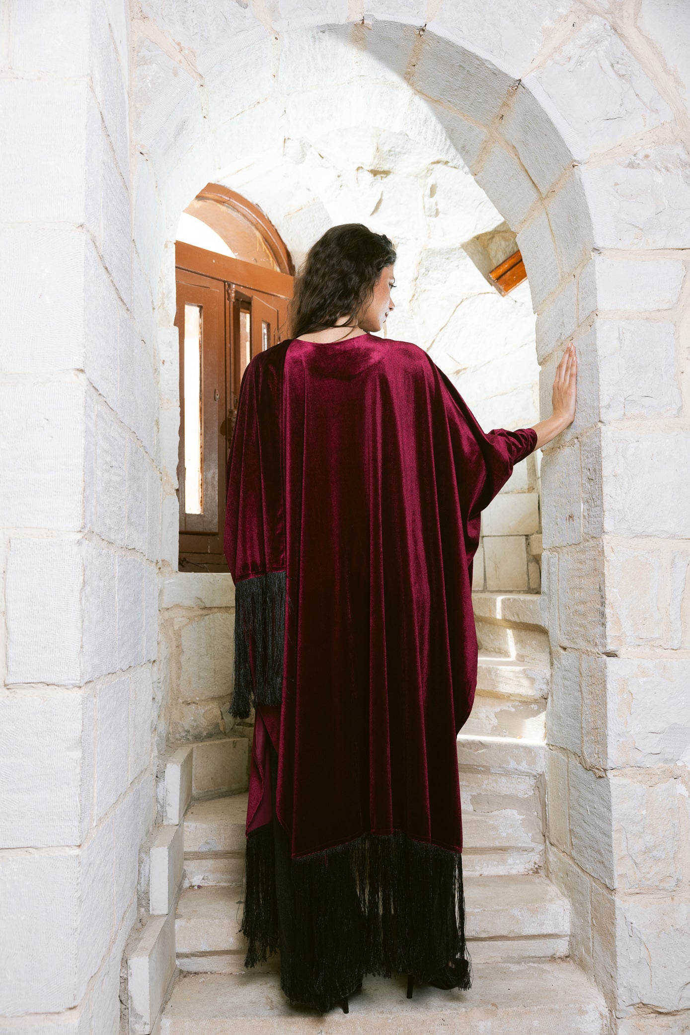 Fringe Edit Kaftan - Burgundy