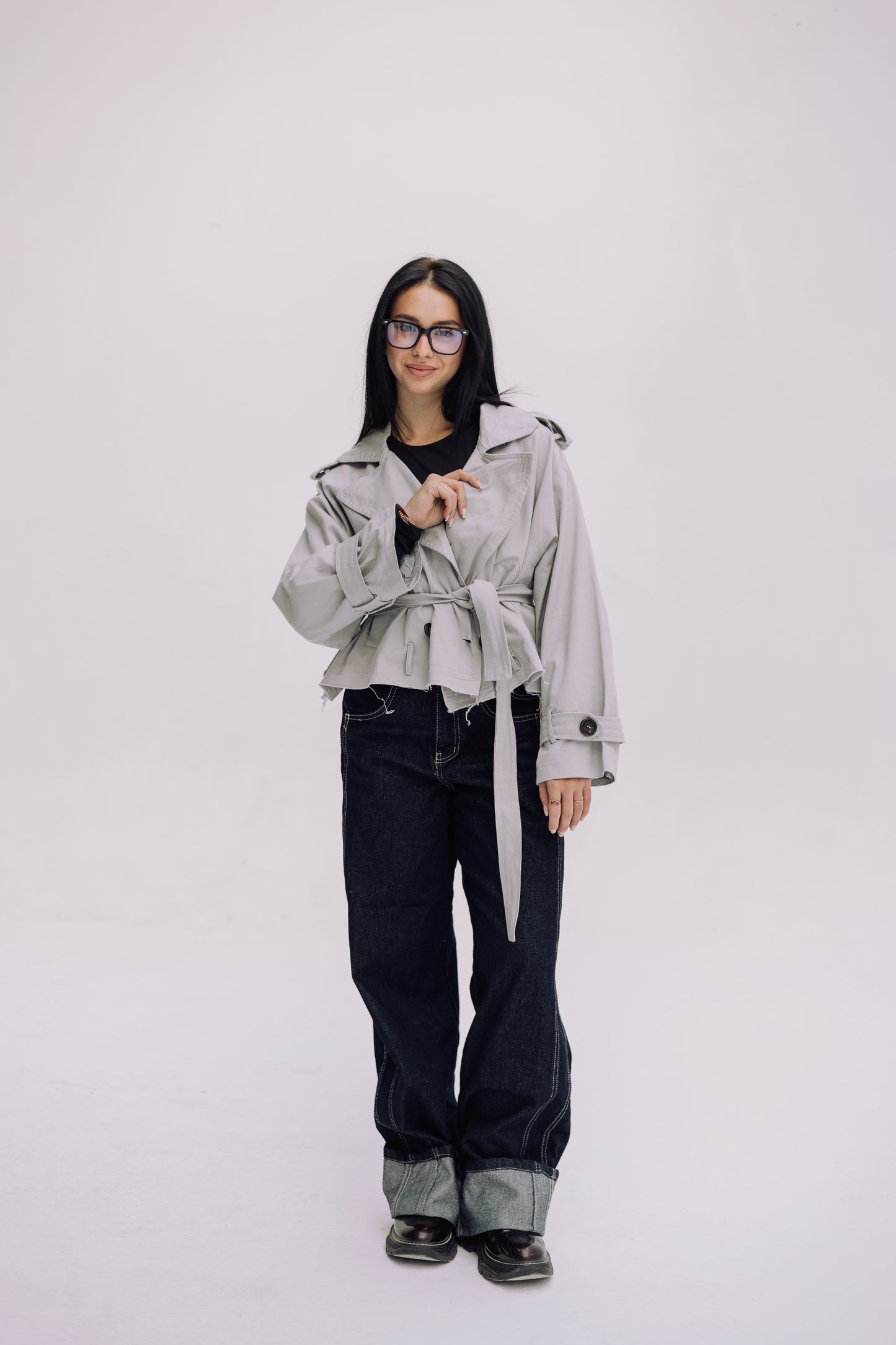 Cropped Trench Jacket - Cadet Grey