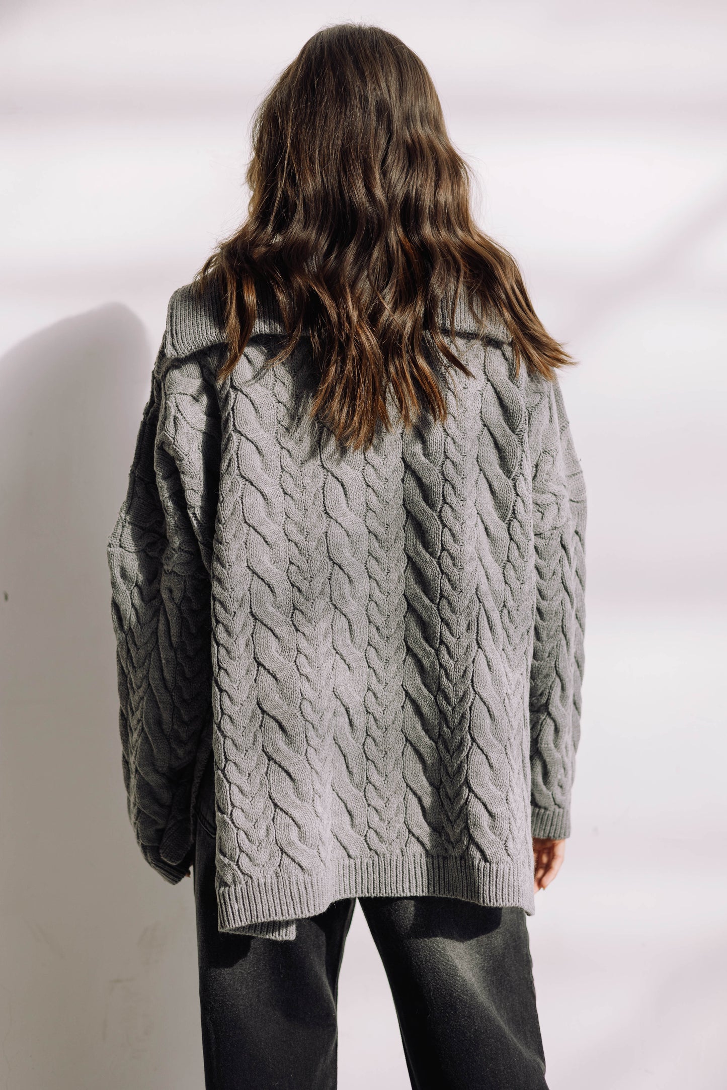 Braided Half-Zip Sweater - Grey