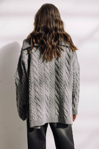 Braided Half-Zip Sweater - Grey