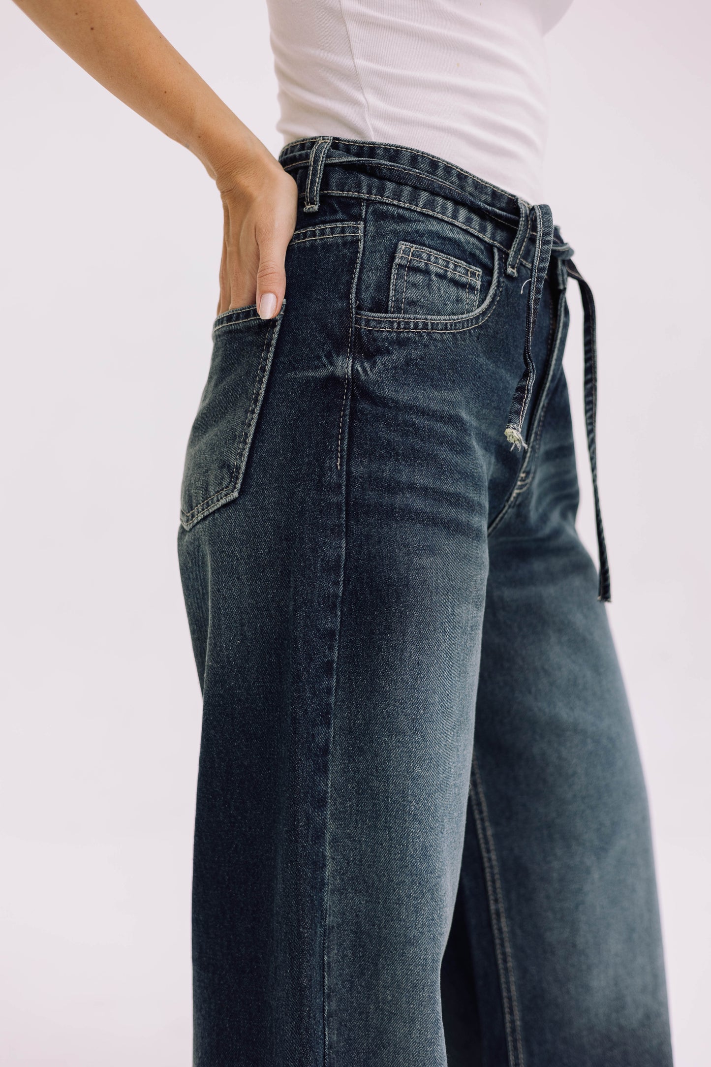 Elevated Belted Denim - Smoky Blue