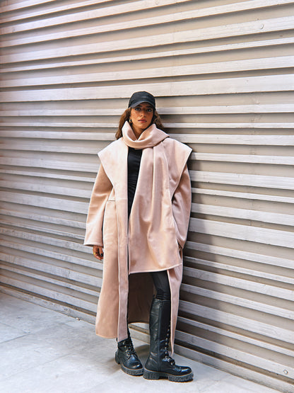 Scarf Coat - Almond