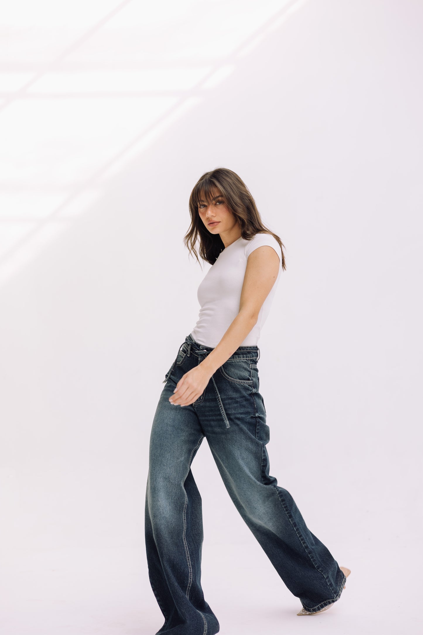 Elevated Belted Denim - Smoky Blue