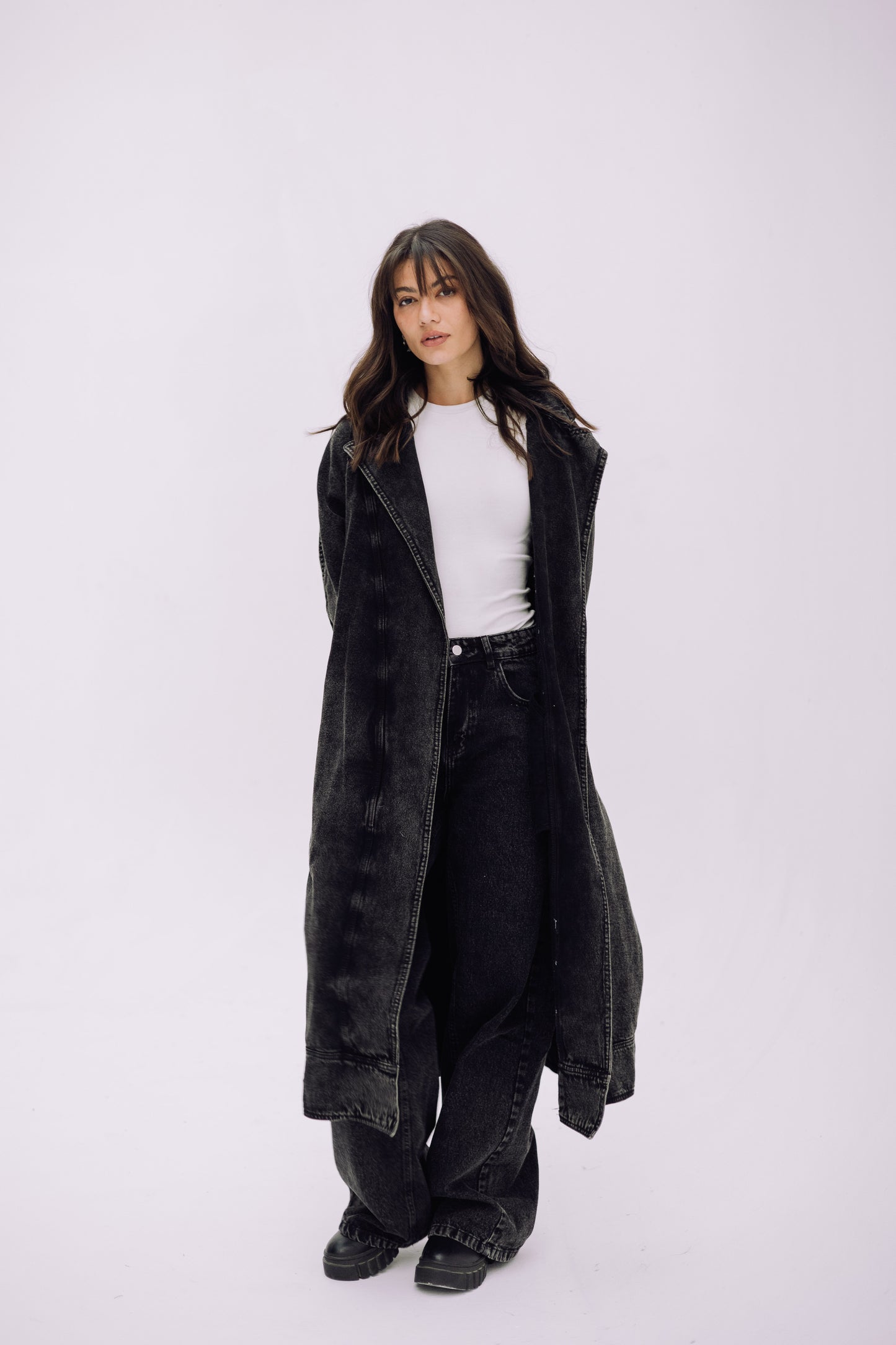 Neat-Fit Denim Coat - Ash Black