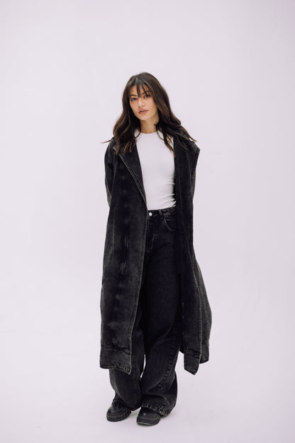 Neat-Fit Denim Coat - Ash Black