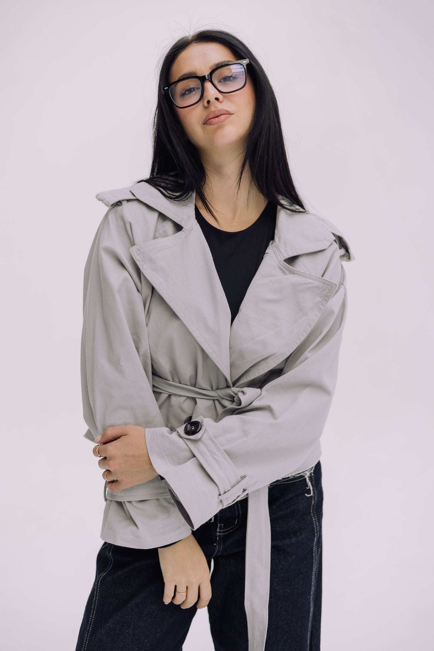 Cropped Trench Jacket - Cadet Grey