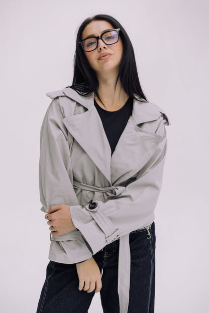 Cropped Trench Jacket - Cadet Grey