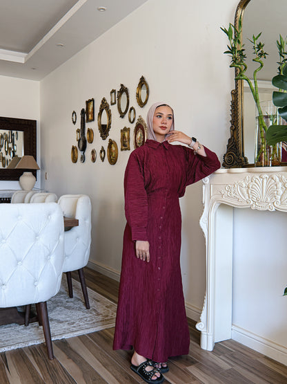 Dreamy Crinkled Dress - Deep Burgundy