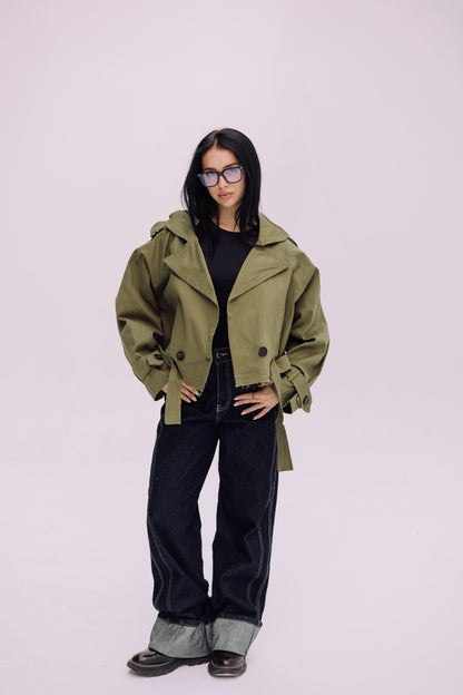 Cropped Trench Jacket - Olive