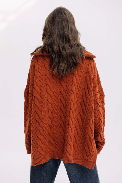 Braided Half-Zip Sweater - Brick
