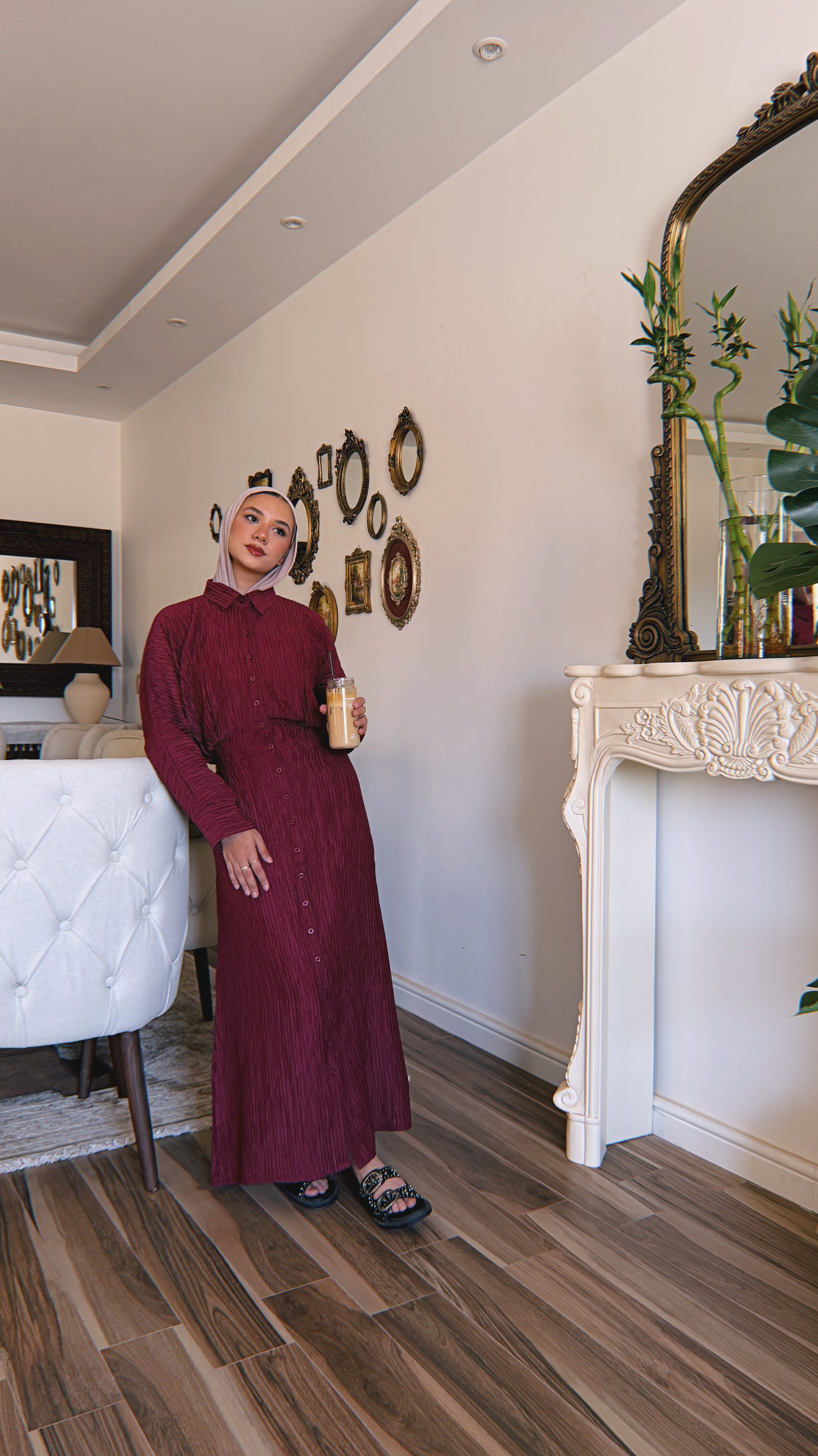 Dreamy Crinkled Dress - Deep Burgundy