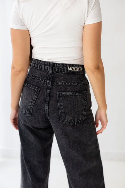 Wide Flow Denim Pants - Ash Black