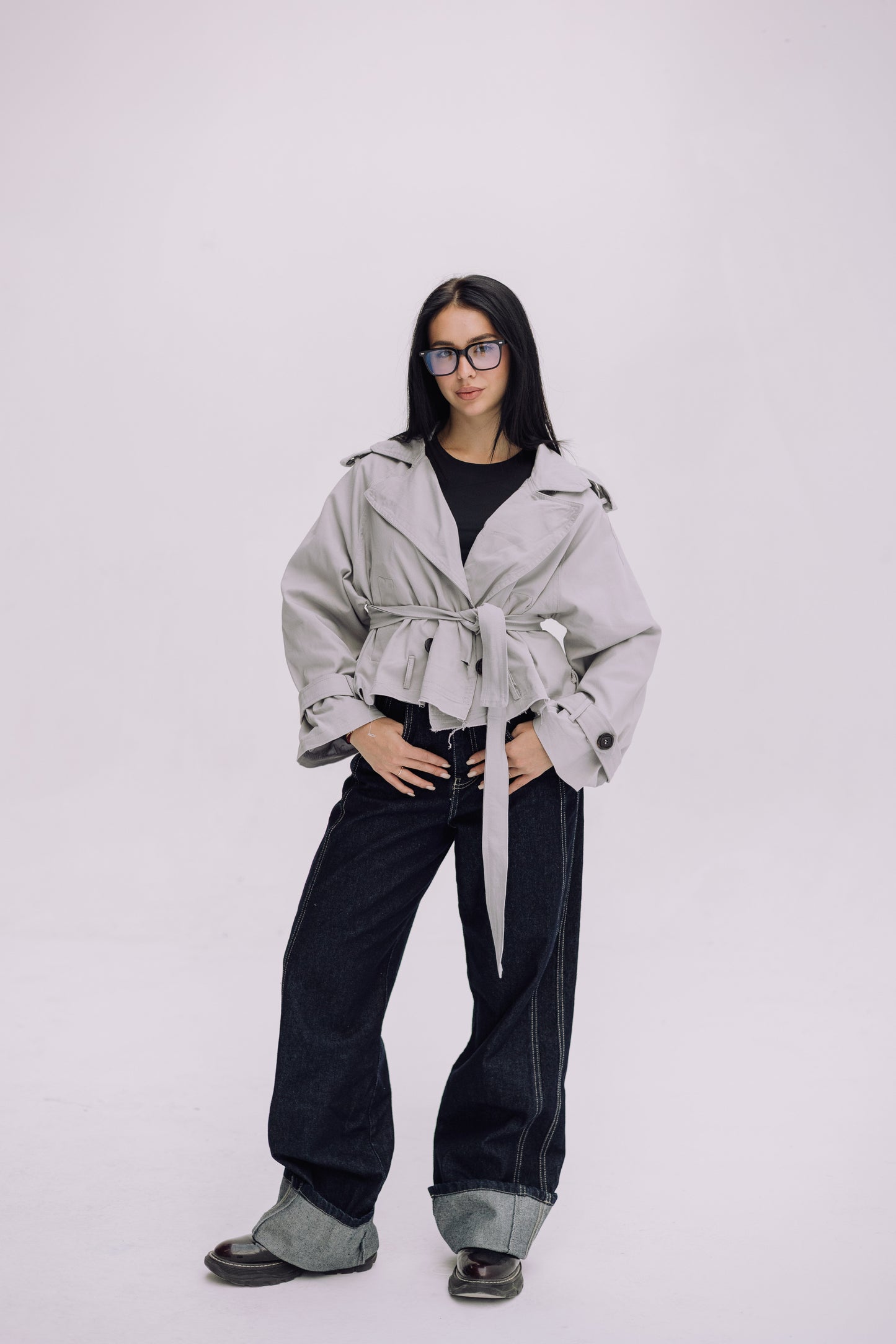 Cropped Trench Jacket - Cadet Grey