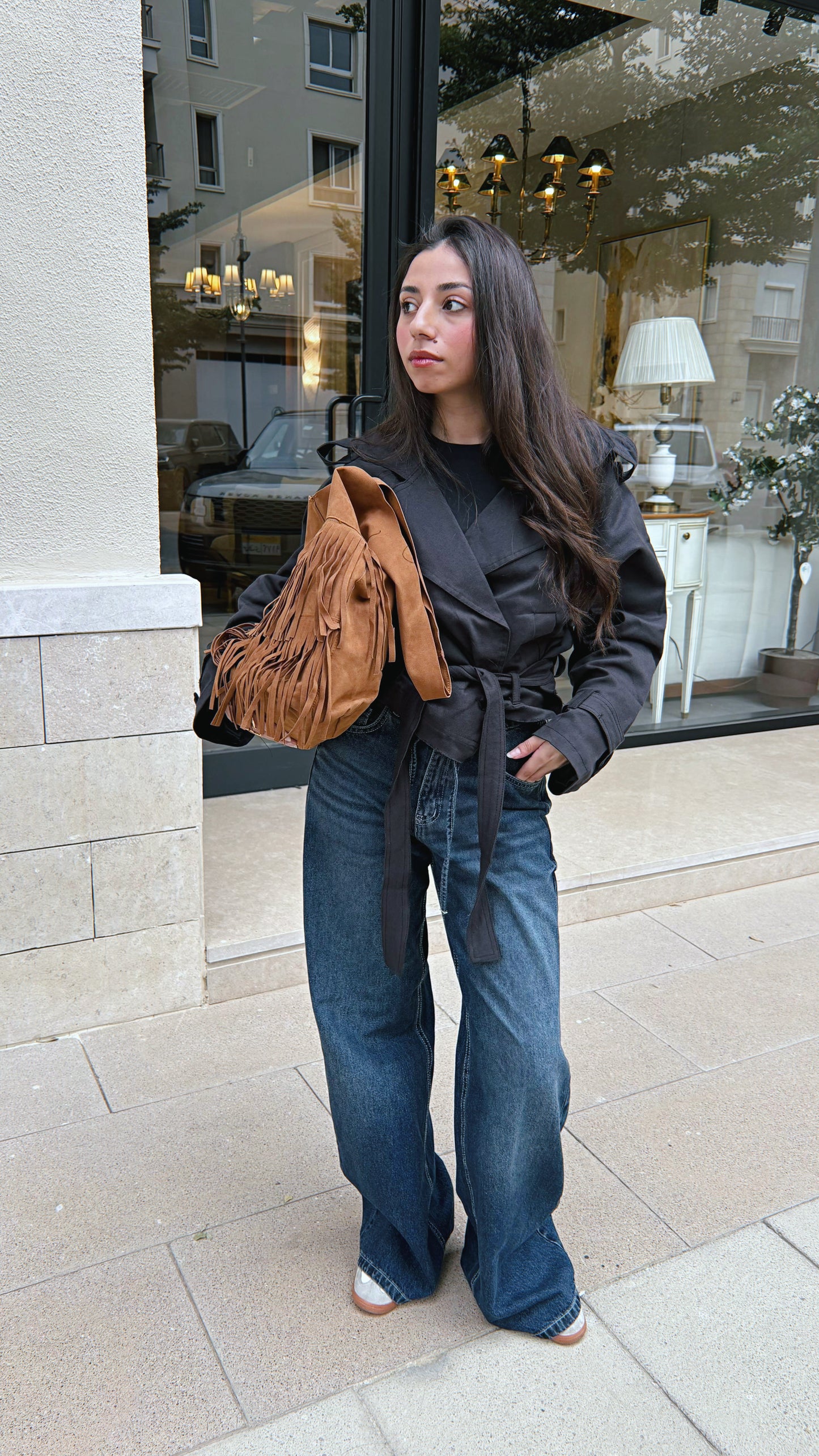 Cropped Trench Jacket - Black