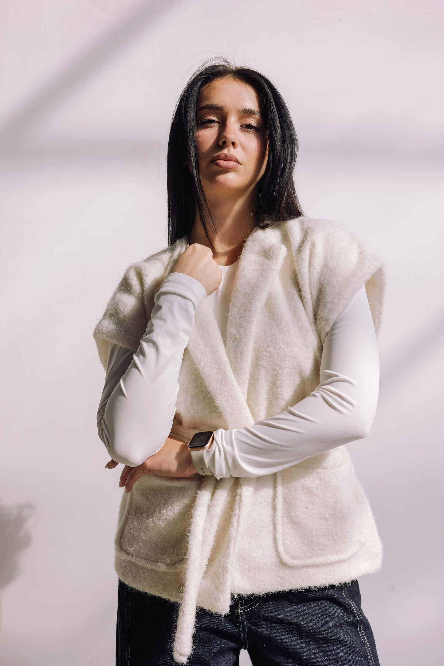 Shimmer Base Edit Vest - Off White